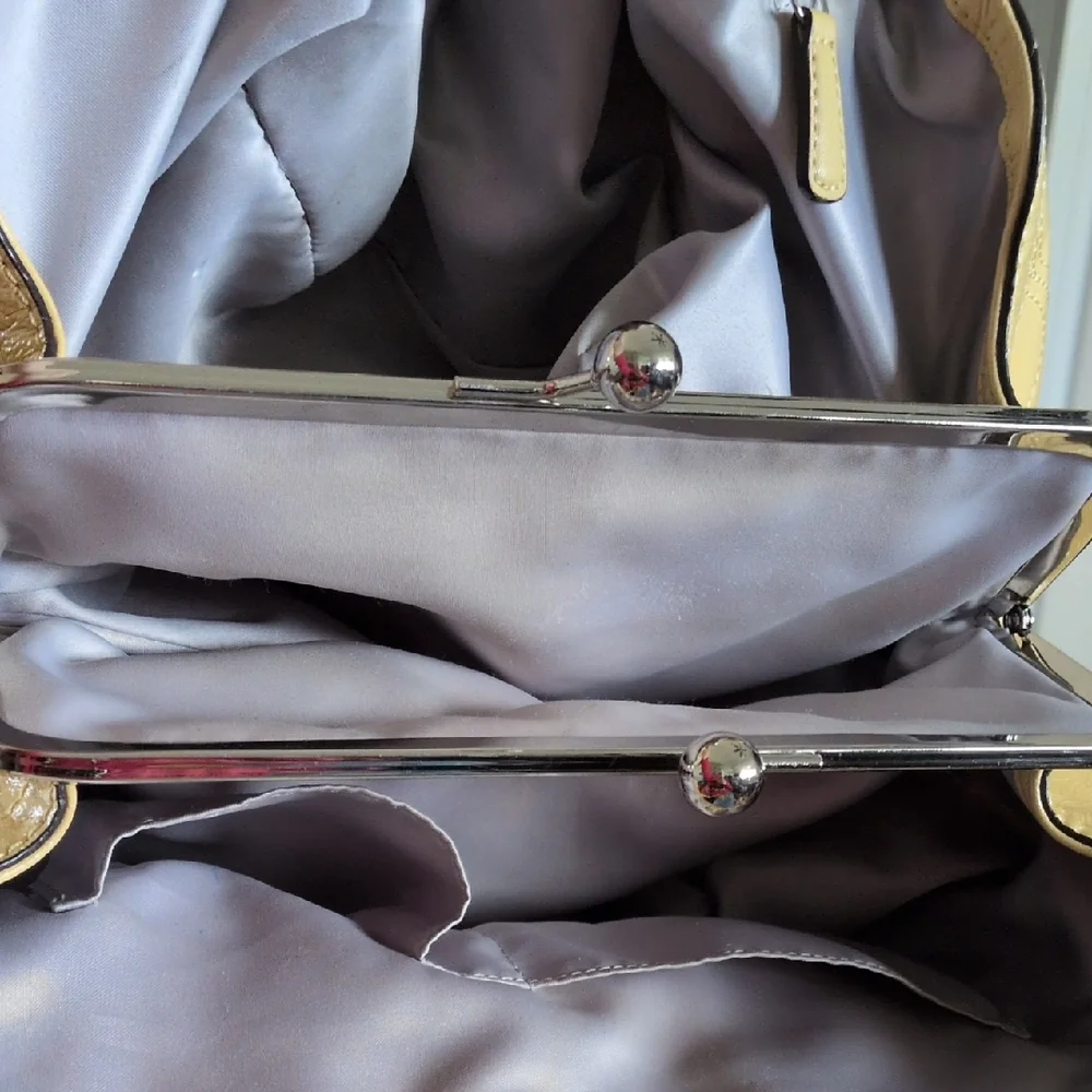 Coach Op Art Yellow Patent Leather With Stitched C Silver Kisslock Satchel - Picture 4 of 11